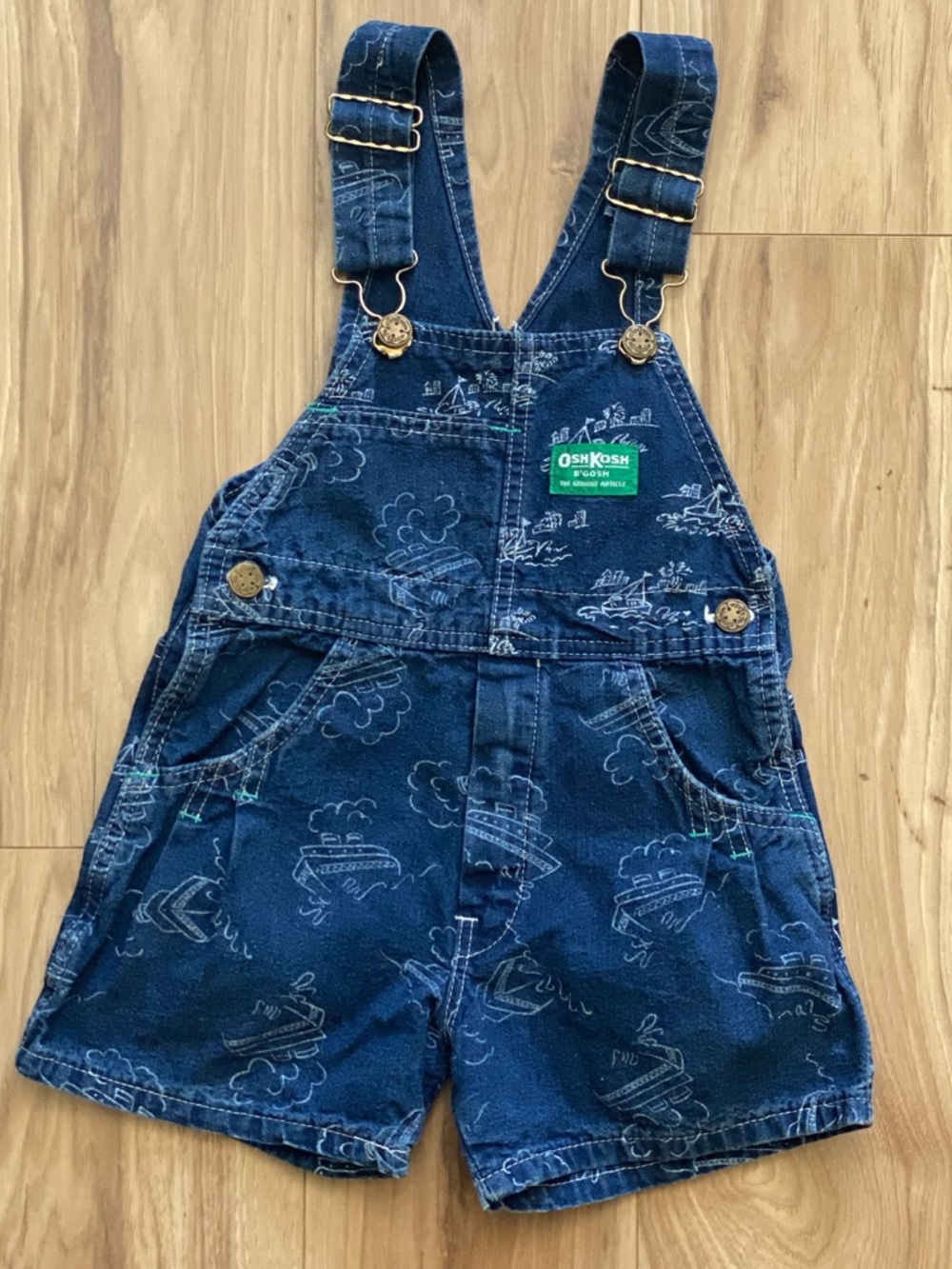 OshKosh B'gosh Denim Overall Shortall Boats Overall - Paper Tag Boy Size 5